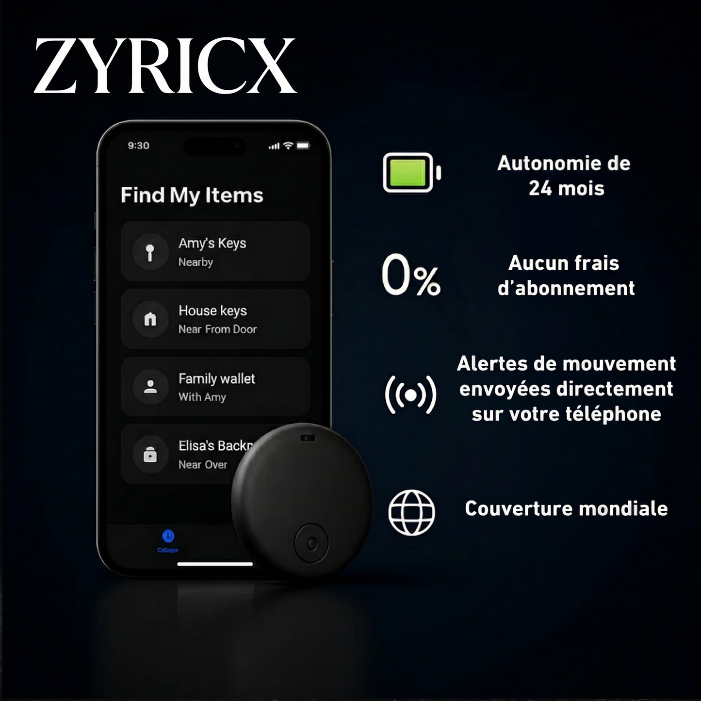 GP90 - Tracker GPS précis sans abonnement (android/apple)