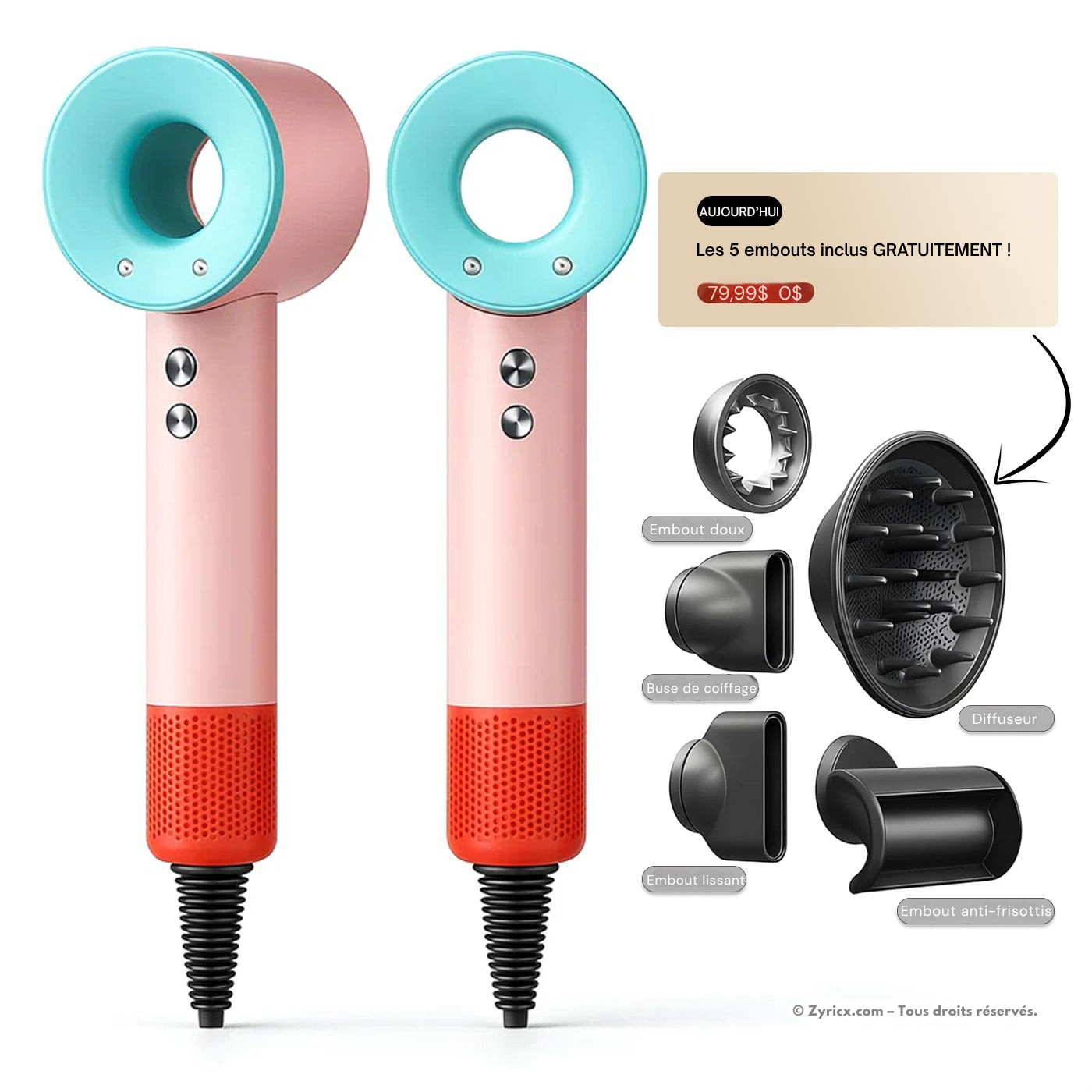 Zyricx™ AirPro 5-en-1 — Sèche-cheveux Haute Performance