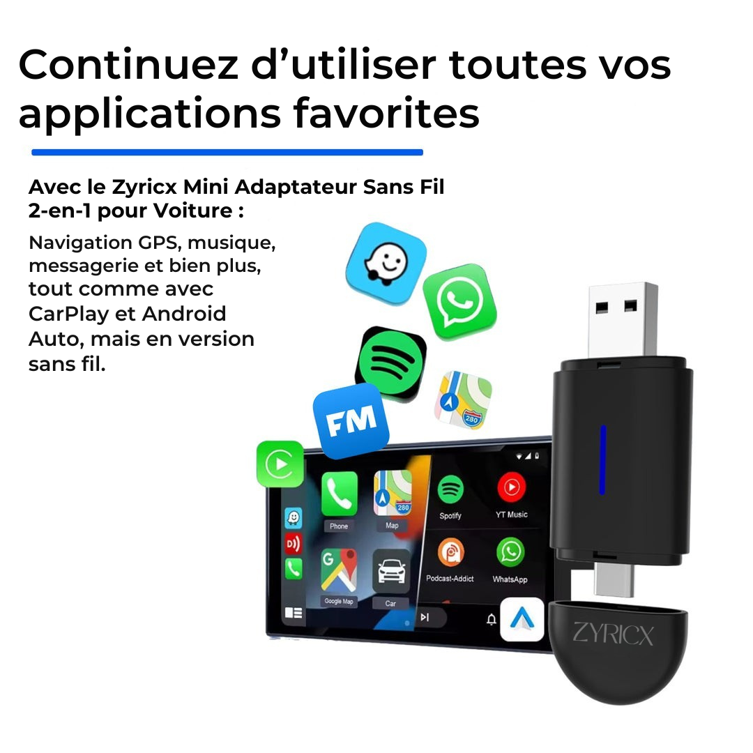 Adaptateur sans fil 2-en-1 – CarPlay et Android Auto