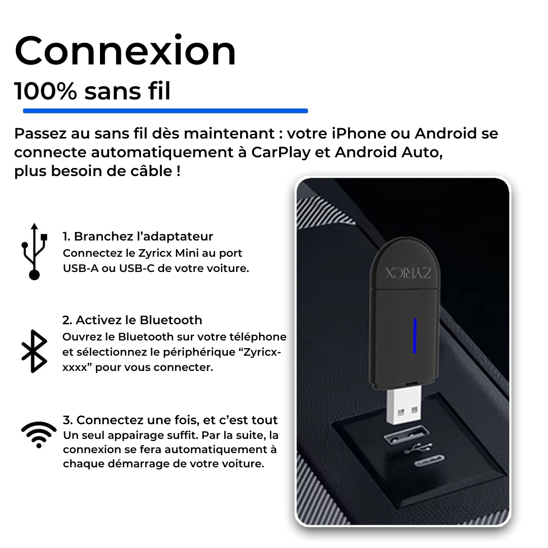Adaptateur sans fil 2-en-1 – CarPlay et Android Auto