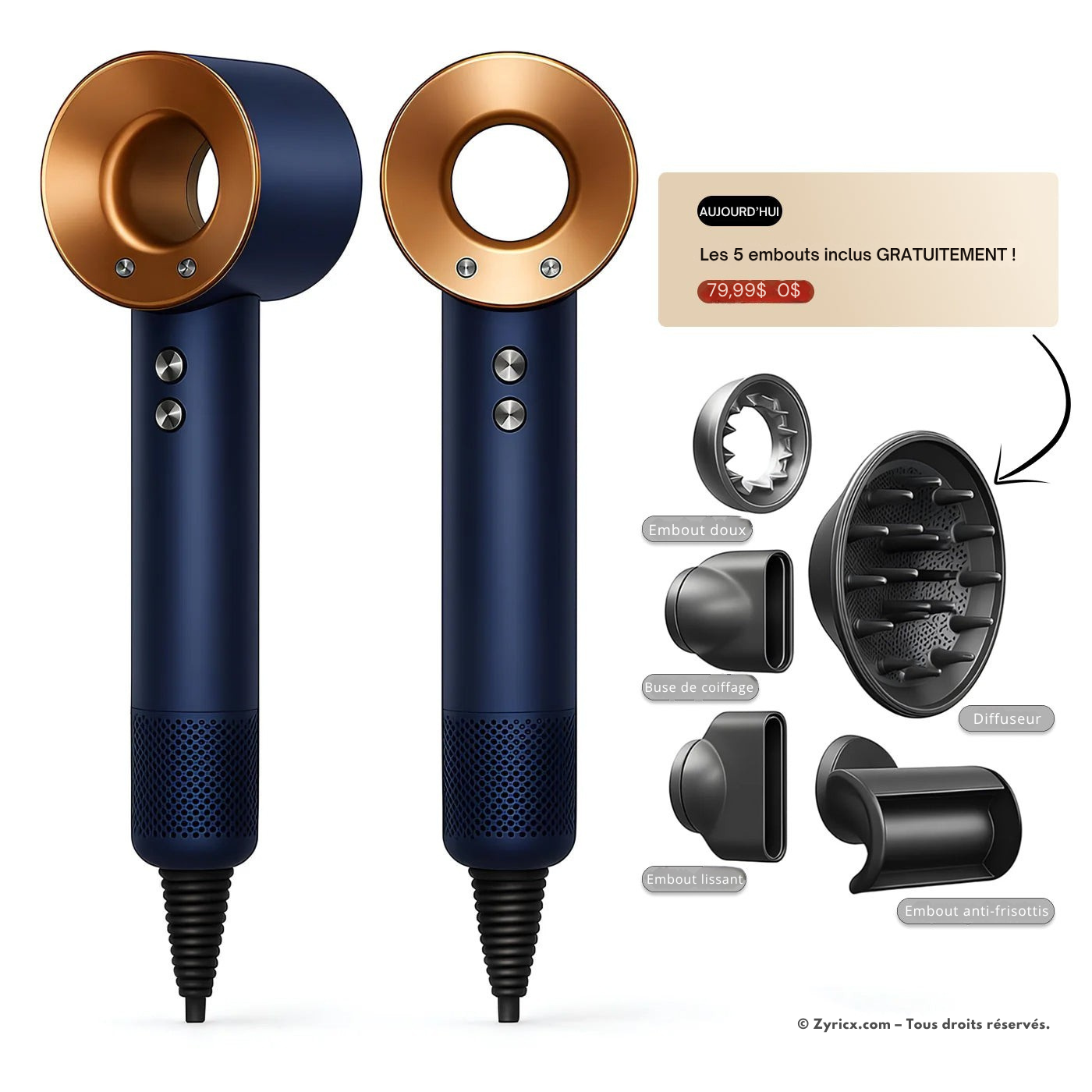 Zyricx™ AirPro 5-en-1 — Sèche-cheveux Haute Performance