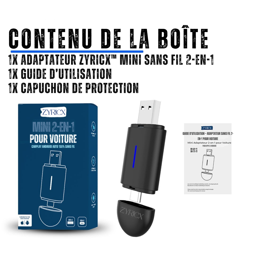 Adaptateur sans fil 2-en-1 – CarPlay et Android Auto