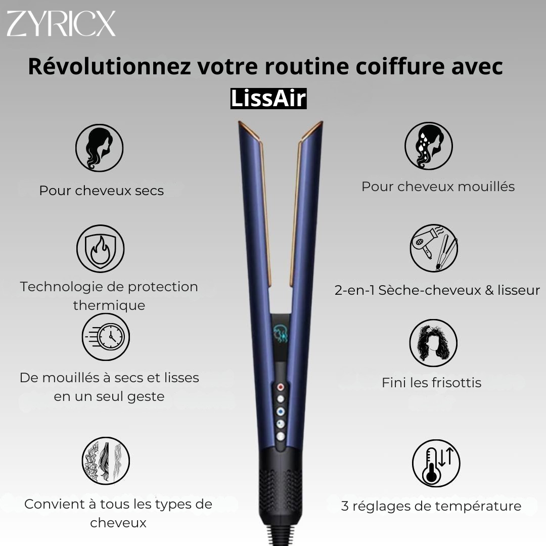 Zyricx™ LissAir – Lisseur 2-en-1 avec fonction séchage & technologie ionique