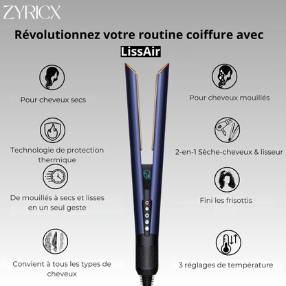 Zyricx™ LissAir – Lisseur 2-en-1 avec fonction séchage & technologie ionique