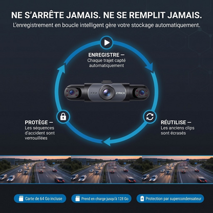 Enregistrement en boucle intelligent de la dashcam Zyricx