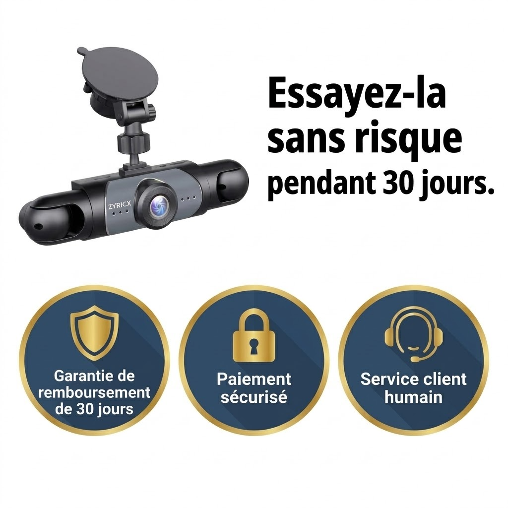 Essayez la dashcam Zyricx sans risque pendant 30 jours