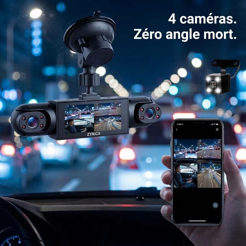 Dashcam Zyricx 4 caméras, zéro angle mort