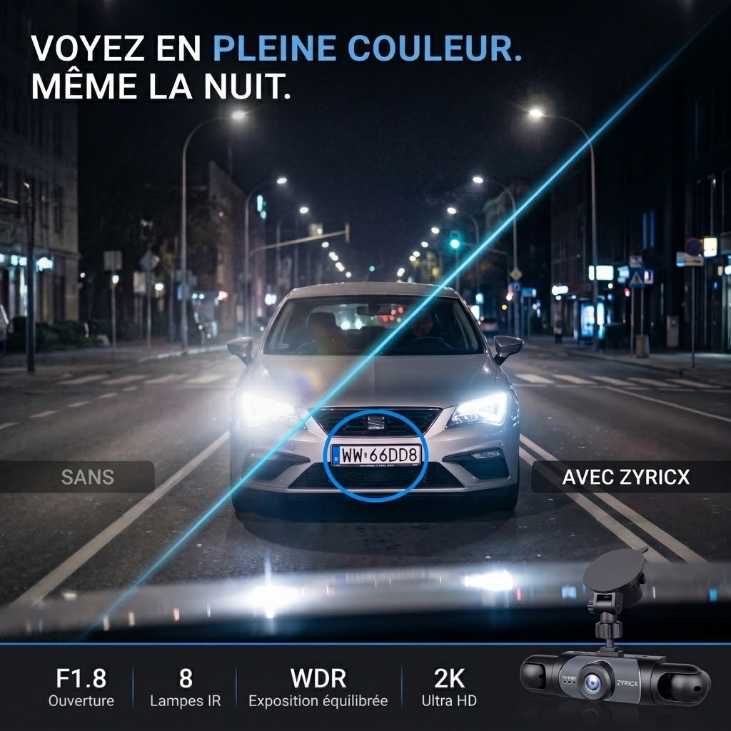 Vision de nuit en pleine couleur de la dashcam Zyricx