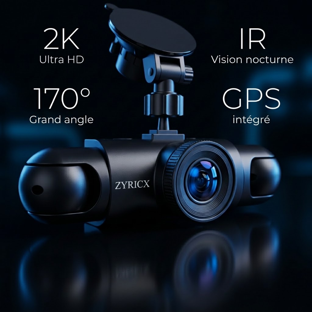 Dashcam Zyricx : 2K Ultra HD, vision nocturne IR, 170°, GPS intégré