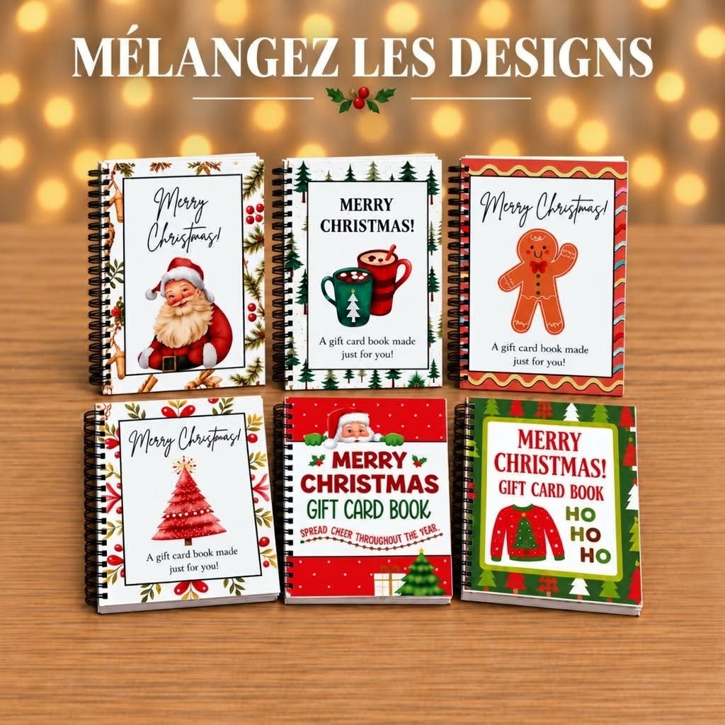 Six designs de livrets de cartes-cadeaux de Noël